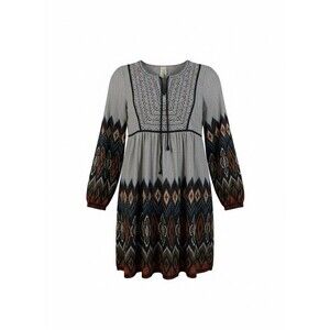 Sahalie Women's Long Sleeve Grey Dress With Embroidery Yolk Size MP